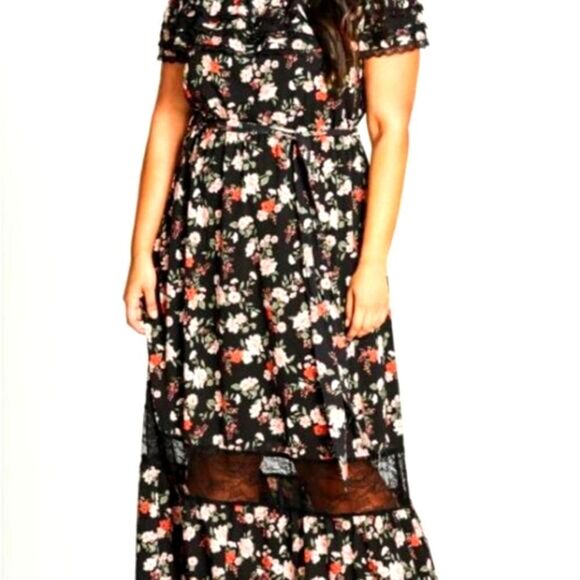 CITY CHIC Plus Size Floral Lace Off Shoulder Maxi dress. 2X-3X - Picture 5 of 16